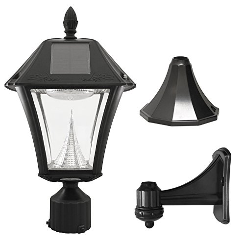 Gama Sonic GS-105FPW-BW Baytown II, Outdoor Solar Light and 3' Pole Pier & Wall Mount Kits, Lamp Only, Bright White LED, Black
