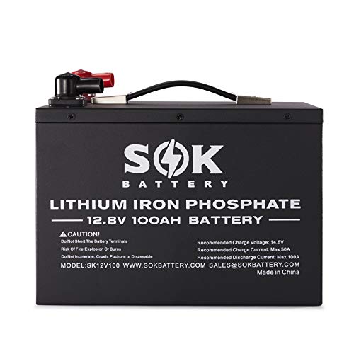 SOK Battery 100Ah 12V LiFePO4 Lithium Iron Phosphate Deep Cycle Battery,Perfect for Your RV or Any Off-Grid Applications, Low Temperature Disconnected