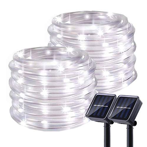 Chinety Solar String Lights Outdoor, 2 Pack 100 LED Solar Rope Lights 8 Modes Copper Wire Fairy Lights Waterproof Outdoor PVC Tube String Lights for Garden Fence Yard Summer Party Decor (Cool White)