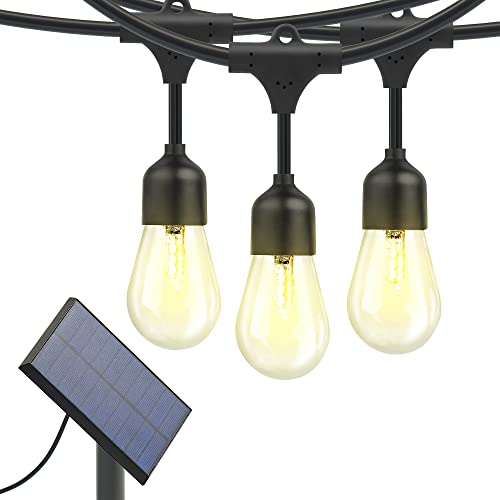 Brightech Ambience Pro Solar Powered Outdoor String Lights - Commercial Grade Waterproof Patio Lights with 48 Ft Edison Bulbs - Shatterproof LED Solar Outdoor String Lights - 1W LED, Soft White Light