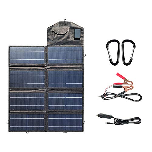 SoundRevo 50W Foldable Solar Panel Charger Kit for Portable Generator Power Station Smartphones Laptop Car Boat RV Trailer 12v Battery Charging (Dual 5V USB & 12V DC Output)