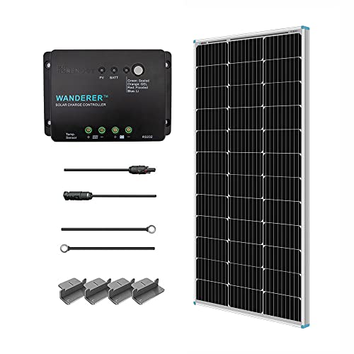 Renogy 100 Watt 12 Volt Solar Panel Starter Kit with 100W Monocrystalline Solar Panel + 30A PWM Charge Controller + Adaptor Kit + Tray Cables + Mounting Z Brackets for RV Boats Trailer Off-Grid System