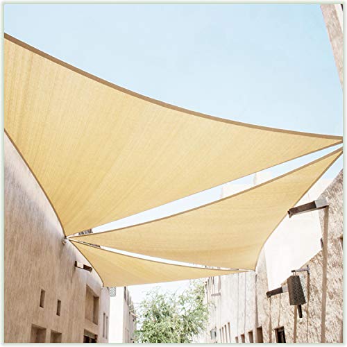 ColourTree 20' x 20' x 20' Beige Triangle TAPT20 Sun Shade Sail Canopy Mesh Fabric UV Block - Commercial Heavy Duty - 190 GSM - 3 Years Warranty ( We Make Custom Size )