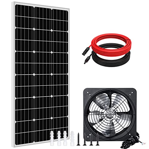 ECO-WORTHY 2000CFM Solar Attic Fan Kit Powered by 100W Solar Panel, 14in Solar Fan for Your Chicken Coop or Greenhouse, House- DELIVERY in 2 PARCELS