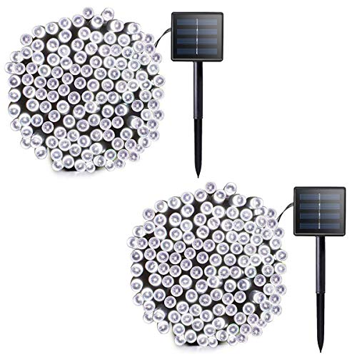 Lalapao 2 Pack Solar String Lights 72ft 22m 200 LED 8 Modes Solar Powered Xmas Outdoor Lights Waterproof Starry Christmas Fairy Lights for Indoor Gardens Homes Wedding Holiday Party (White)