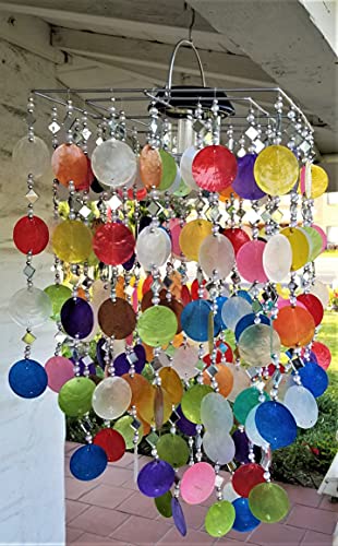 Solar CAPIZ Shell WINDCHIMES/Chandelier Mixed Color CAPIZ Chimes with Solar Light
