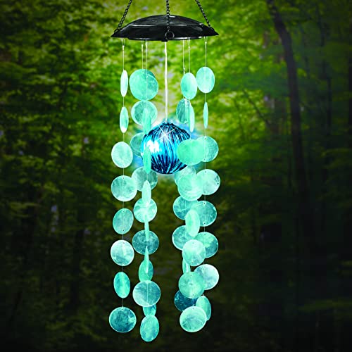 Collections Etc Capiz Shell Solar Lighted Windchime Dangler Chandelier Accent Light