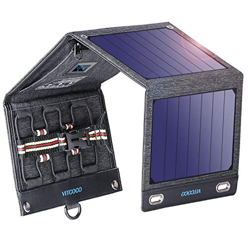 Solar Charger Solar Panel Charger, VITCOCO 16W Foldable Solar Phone Charger with 2 USB Ports & Display Function for iPhone, iPad, Android, Power Bank, Waterproof Portable for Outdoor Camping
