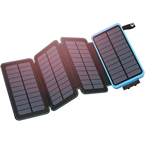 Solar Charger 25000mAh Power Bank, Hiluckey Portable Phone Charger with 4 Solar Panels USB Power Bank with Flashlight External Battery Pack for iPhone Galaxy
