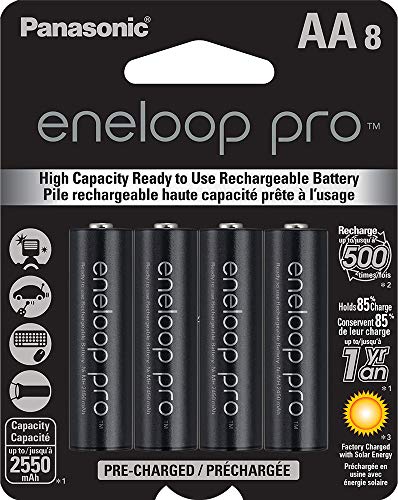 Panasonic BK-3HCCA8BA eneloop pro AA High Capacity Ni-MH Pre-Charged Rechargeable Batteries, 8 Pack, Black