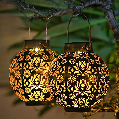 Solar Lanterns Outdoor Waterproof Outdoor Solar Lanterns 2 Pack Outdoor Garden Lights Solar Lanterns Outdoor Decorative for Patio…