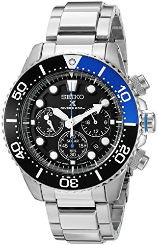 Seiko Men's SSC017 Prospex Analog Japanese Quartz Solar Stainless Steel Dive Watch