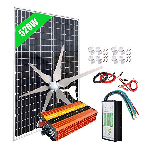 500W(520W) Solar Wind Power Kits House Off Grid System for Charging 12V 24V Battery: 400W Wind Turbine Generator + 100W Mono Solar Panel + Hybrid Charge Controller+1000W Inverter+Accessory