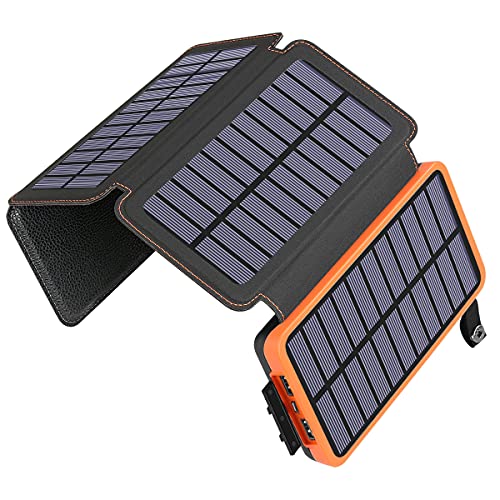 A ADDTOP Solar Charger Power Bank - 25000mAh Portable Solar Phone Charger with 4 Solar Panels and Dual 2.1A Outputs Outdoor External Battery Pack for iPhone Samsung Tablets Android