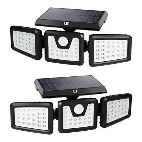LE Solar Lights Outdoor, Motion Sensor Security Lights, 3 Adjustable Head 70 LED 270° Wide Angle, Waterproof Wireless Wall Lights for Porch Yard Garage Pathway and More, Pack of 2