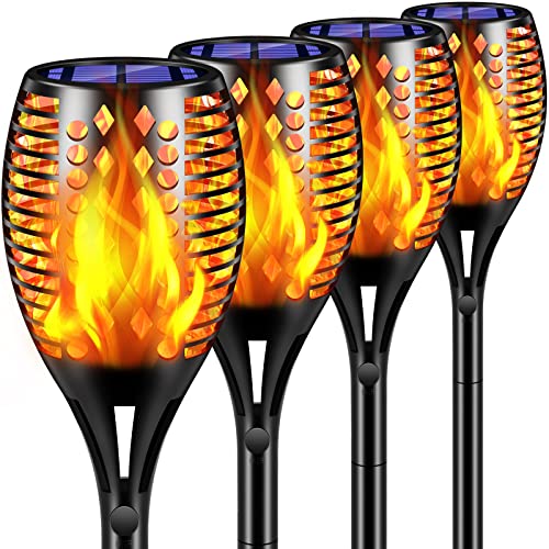 TomCare Solar Lights Upgraded, 43' Higher & Larger Waterproof Flickering Flames 96 LED Torches Lights Outdoor Solar Landscape Decorative Lighting Pathway Lights for Garden Patio Driveway, Black(4)