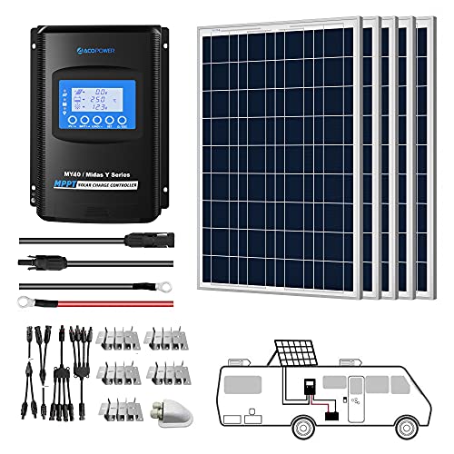 ACOPOWER Solar Panel Kit, 500W 12/24V Polycrystalline Off-Grid System for RV Home Marine with 5PCs 100W Rigid Solar Panels/40A MPPT Controller/Z-Brackets/Y Connectors/Solar Cables/Cable Entry Housing