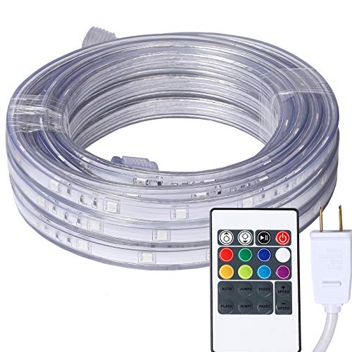 16.4 Feet Flat Flexible LED Rope Lights, Color Changing RGB Strip Light with Remote Control, 8 Colors Multiple Modes, Plug in Novelty Lighting, Connectable and Waterproof for Home Kitchen Outdoor Use