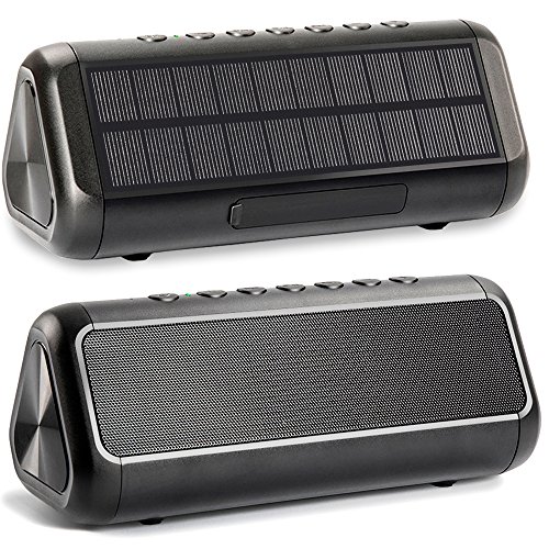 Friengood Solar Bluetooth Speaker 12W，IPX6 Waterproof Portable Wireless Speaker，50+ Hours Playtime Subwoofer，Bluetooth 4.2 Speaker Built-in 5000mAh Power Bank for Indoor & Outdoor Activities-Black