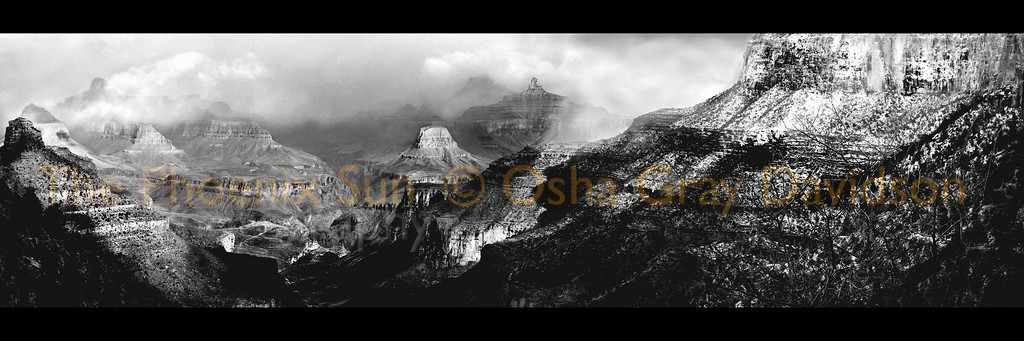 Winter storm, Bright Angel Trail, Grand Canyon (panorama).